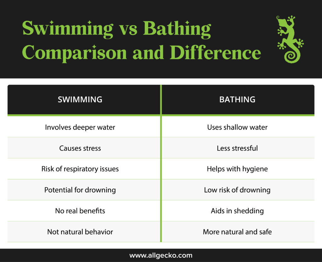 crested gecko swimming vs bathing comparison chart
